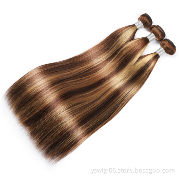 Mixed P4/27 Piano Color Bundles 12A Double Drawn Brazilian Highlight Color Human Hair Bundles Bone Straight Hair Weave